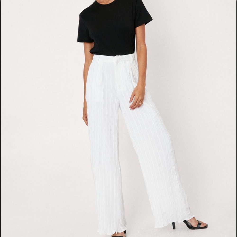 Plisse High Waisted Wide Leg Pants